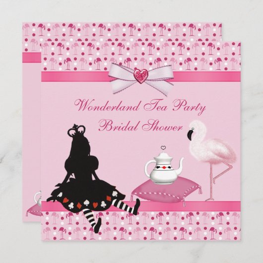 Wonderland Tee Party Rosa Flamingos Brautparty Einladung (Vorne/Hinten)