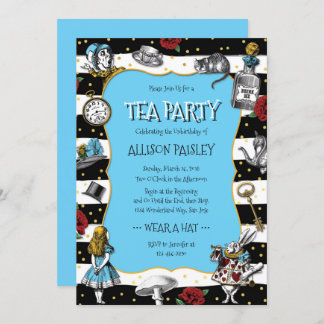Wonderland Tee Party Whimsical Blue Einladung