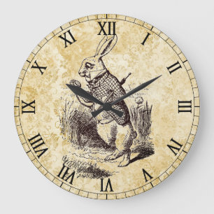 Wonderland Vintage Weißer Hase Große Wanduhr