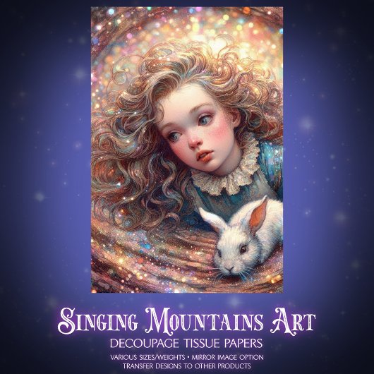 Wonderland Whimsy Alice and Rabbit Decoupage Seidenpapier