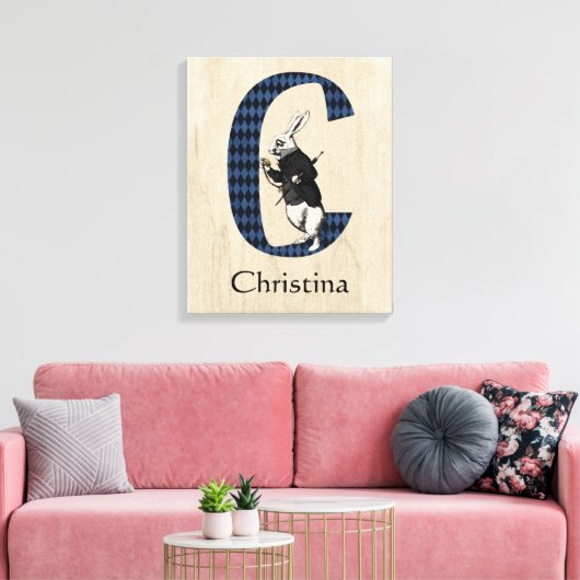 Wonderland White Rabbit Letter C Canvas Print Leinwanddruck (Insitu (Wohnzimmer))