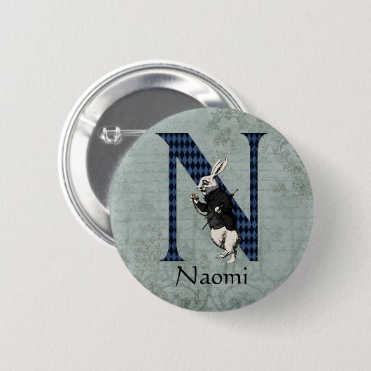 Wonderland White Rabbit Letter N Button (Vorne & Hinten)