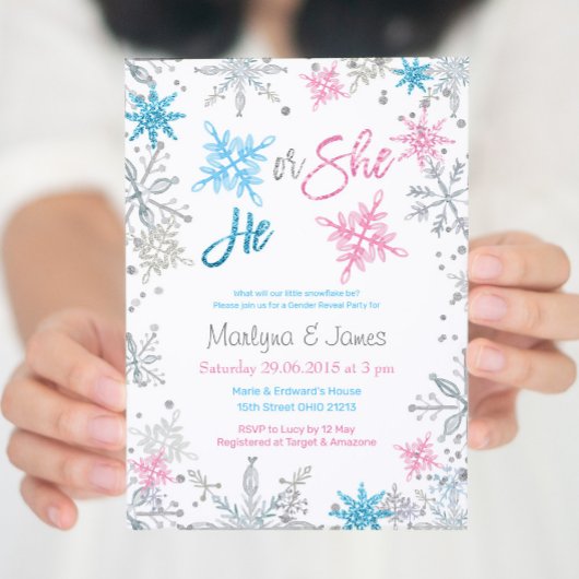 Wonderland Winter Snowflake Gender Reveve Invite Einladung
