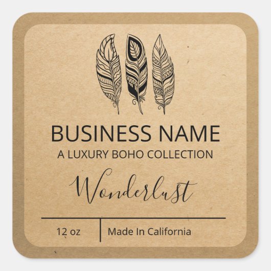 Wonderlust Boho Kraft Paper Seife Bar Labels Quadratischer Aufkleber (Vorderseite)