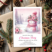 Wonderous Pink Snowman Editable Christmas Invite  Einladung