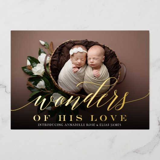Wonders | Twins Holiday Foil Birth Ankündigung (Vorderseite)