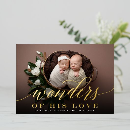 Wonders | Twins Holiday Foil Birth Ankündigung (Stehend vorne)