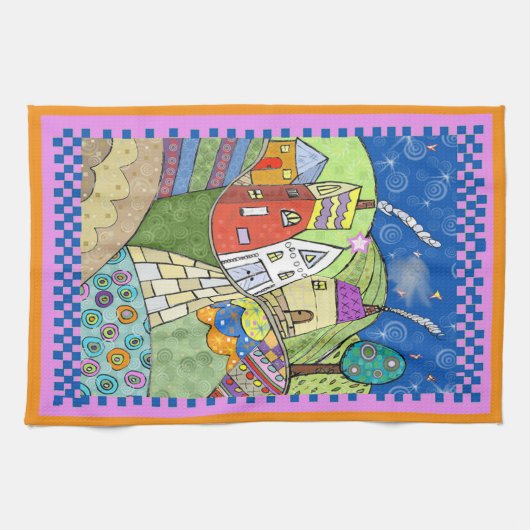 Wonky Folk Art Houses Geschirrtuch (Horizontal)