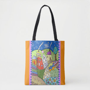 Wonky Folk Art Houses Tasche