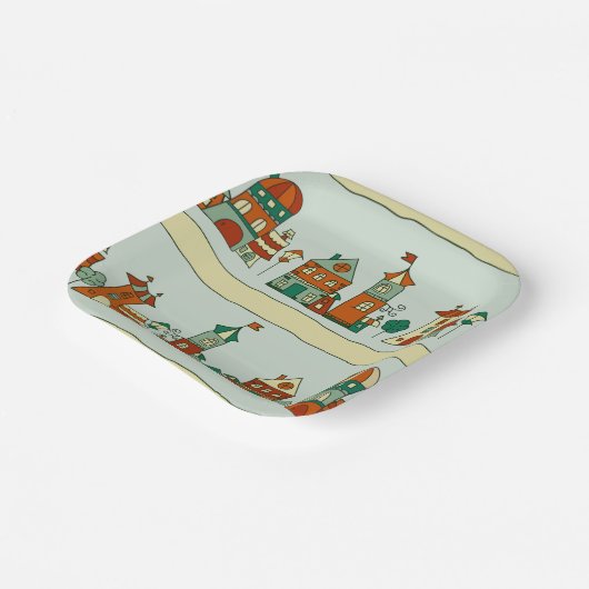 Wonky Houses Pappteller (Gewinkelt)