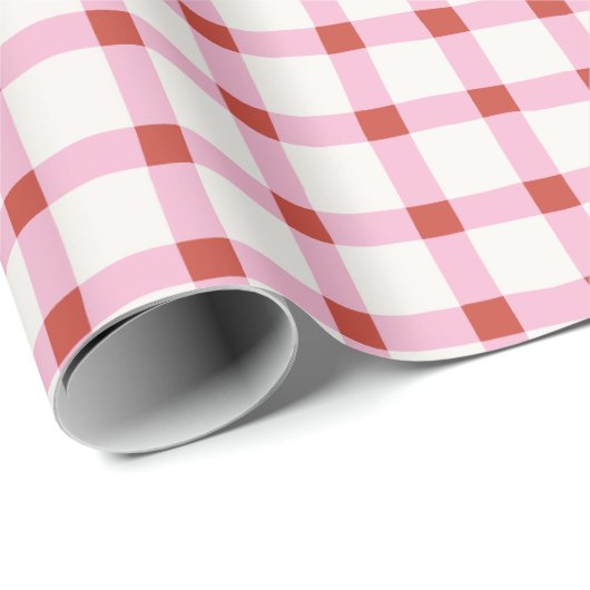 Wonky Pink und Red Gingham Weihnachten Geschenkpapier (Rolleneckpunkt)