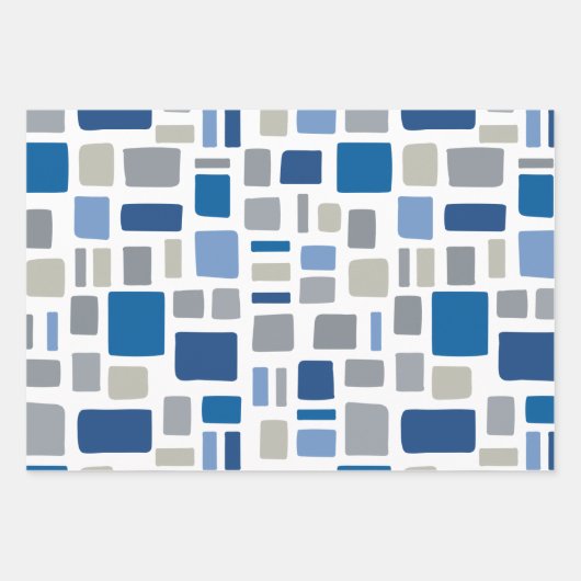 Wonky-Plätze und Rechtecke in Coolen Blau- und Gra Geschenkpapier Set (Vorderseite)