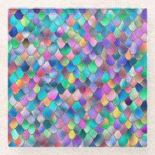 Wonky Rainbow Glitzer Metal Mermaid Scales Glasuntersetzer