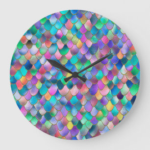 Wonky Rainbow Glitzer Metal Mermaid Scales Große Wanduhr