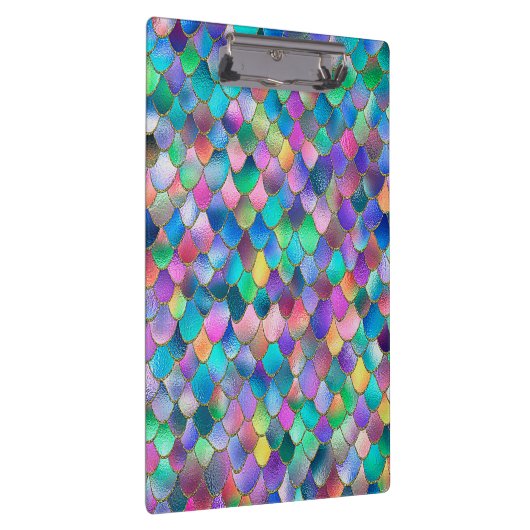 Wonky Rainbow Glitzer Metal Mermaid Scales Klemmbrett (Rechts)
