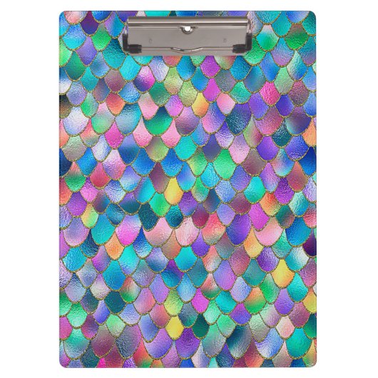 Wonky Rainbow Glitzer Metal Mermaid Scales Klemmbrett (Vorderseite)