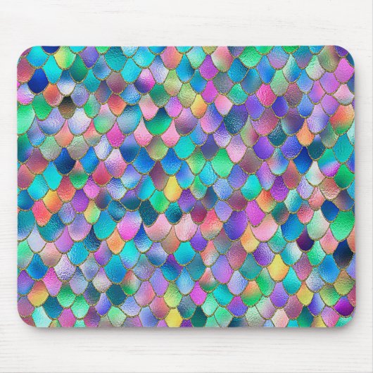 Wonky Rainbow Glitzer Metal Mermaid Scales Mousepad (Vorne)