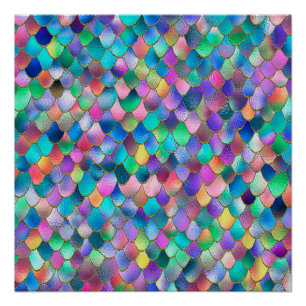 Wonky Rainbow Glitzer Metal Mermaid Scales Poster
