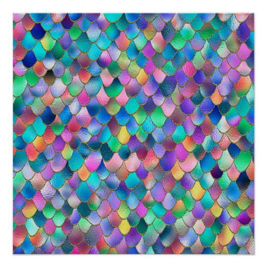 Wonky Rainbow Glitzer Metal Mermaid Scales Poster (Vorderseite)