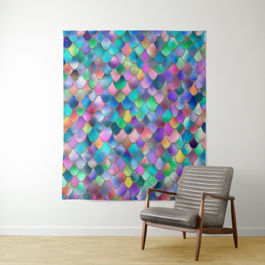 Wonky Rainbow Glitzer Metal Mermaid Scales Wandteppich (Beispiel)