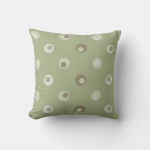 Wonky Retro Polka Dots, Sage, Avocado, Tan Kissen