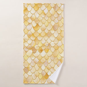 Wonky Watercolor Gold Glitzer Metal Mermaid Scales Badhandtuch Set
