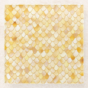 Wonky Watercolor Gold Glitzer Metal Mermaid Scales Glasuntersetzer