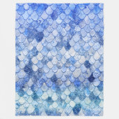 Wonky Watercolor Ocean Blue Glitzer Mermaid Scales Fleecedecke (Vorderseite)
