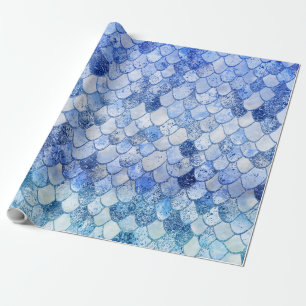 Wonky Watercolor Ocean Blue Glitzer Mermaid Scales Geschenkpapier
