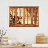 Wood 4 Pane Window Illusion - Eichhörnchen Poster (Küche)