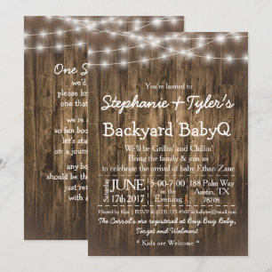 Wood BabyQ Backyard GRILLEN Bash Rustic Baby Showe Einladung