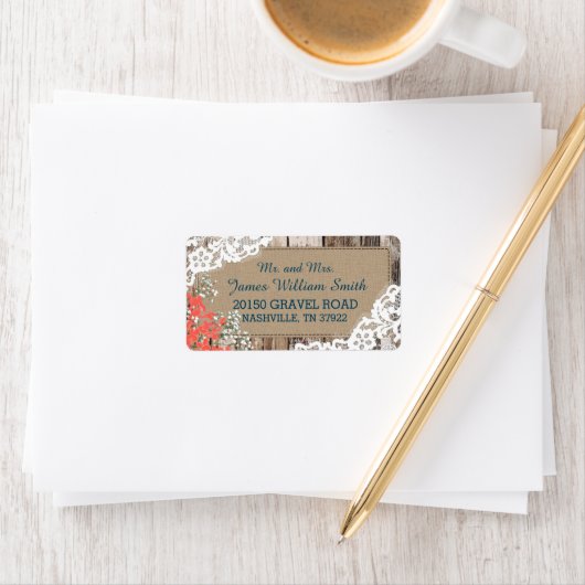 Wood Baby's atemberaubende Spitzen Rustikale Hochz Adressaufkleber (Insitu)