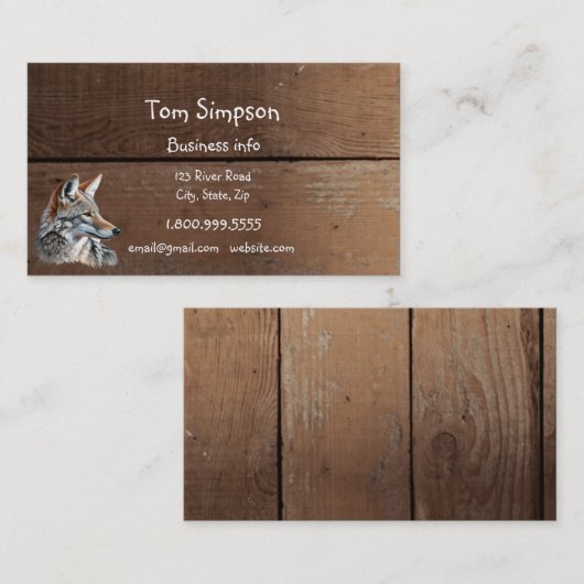 Wood Background Coyote Animal Wild West Theme Visitenkarte (Vorne/Hinten)