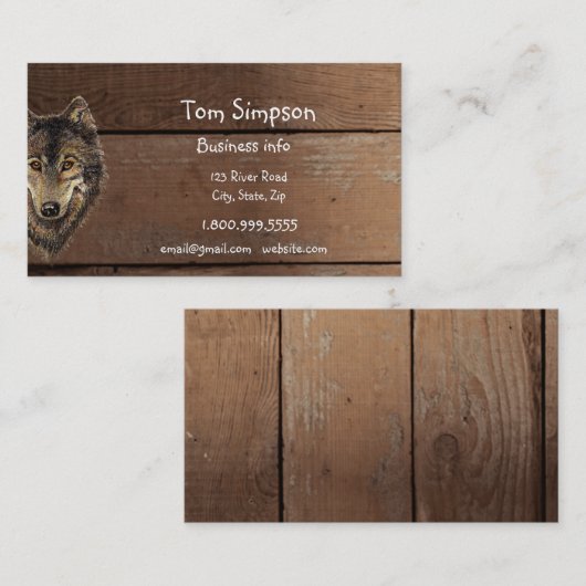 Wood Background Wolf Animal Wild West Theme Visitenkarte (Vorne/Hinten)