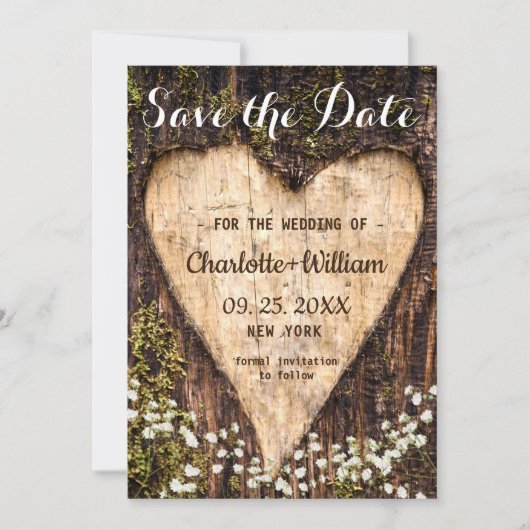 Wood Bark Baby Atemherz Rustikale Hochzeit Save The Date (Vorderseite)