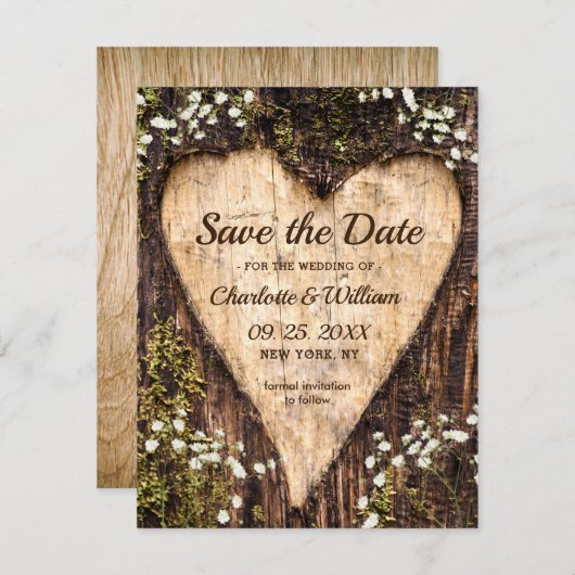 Wood Bark Baby Atemherz Rustikale Hochzeit Save The Date (Vorne/Hinten)