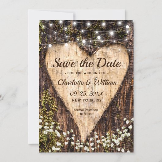 Wood Bark Baby Atemherz Rustikale Hochzeit Save The Date (Vorderseite)