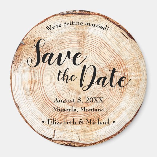 Wood Bark Disk Rustic Wedding Save the Date Magnet (Vorne)