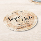 Wood Bark Disk Rustic Wedding Save the Date Runder Pappuntersetzer (Angewinkelt)