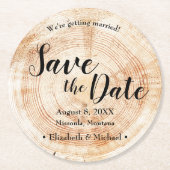 Wood Bark Disk Rustic Wedding Save the Date Runder Pappuntersetzer (Vorderseite)