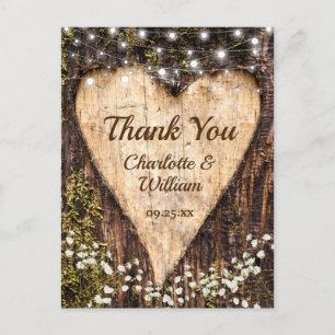 Wood Bark Heart Baby Breath Wedding Vielen Dank Postkarte
