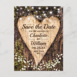 Wood Bark Heart Baby-Hochzeit retten das Datum Postkarte