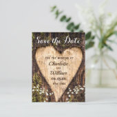 Wood Bark Heart Baby-Hochzeit retten das Datum Postkarte (Stehend Vorderseite)