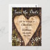 Wood Bark Heart Baby-Hochzeit retten das Datum Postkarte (Vorne/Hinten)