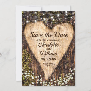 Wood Bark Heart Baby-Hochzeit retten das Datum Save The Date