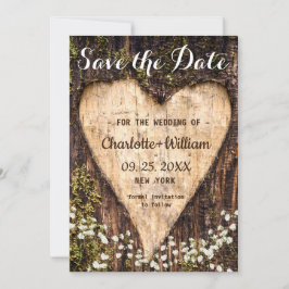 Wood Bark Heart Baby-Hochzeit retten das Datum Save The Date