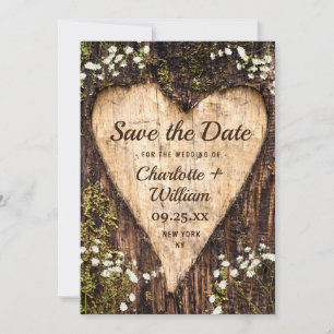 Wood Bark Heart Baby-Hochzeit retten das Datum Save The Date