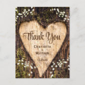 Wood Bark Heart Rustic Wedding Vielen Dank Postkarte (Vorderseite)