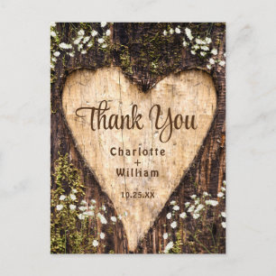 Wood Bark Heart Rustic Wedding Vielen Dank Postkarte