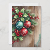 Wood Baubles Red Bow Corporate Christmas Party Einladung (Rückseite)